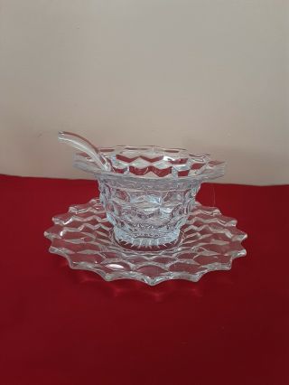 V 3pc Fostoria American Pattern Mayo/whipped Bowl,  Underplate & Spoon
