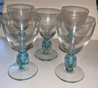 Vintage Set Of 5 Hand Crafted Cordial Glasses With Ball Stem Design