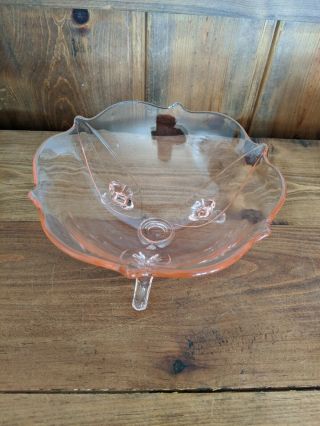 Collectible Vintage 3 Footed Pink Depression Glass Candy Nut Dish Stunning