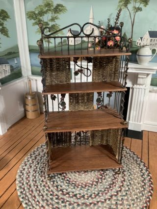 Dollhouse Miniature Artisan Signed Wicker Bakers Rack Uncle Ciggies (r)