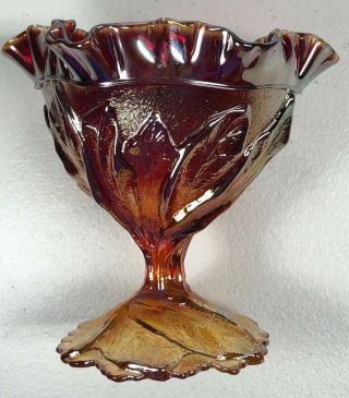 Carnival Glass.  Vintage Imperial Acanthus Leaf Sunset Ruby Dish.  Cond.