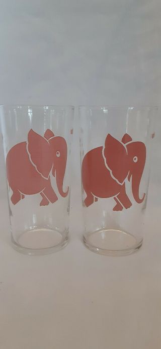 Set Of 2 1930s Vintage Pink Elephant Glasses Juice Water - Federal Glass Barware