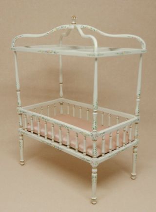 Vintage Bespaq White Canopy Baby Bed Crib Dollhouse Miniature 1:12