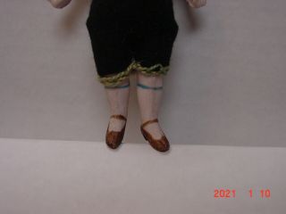 Antique German All Bisque Doll Jointed Arms and Legs 3.  75 Green Hat 3
