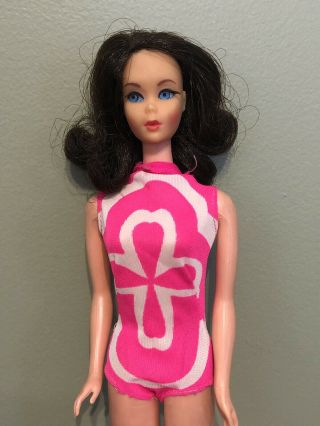 Vintage Mod Barbie Twist N Turn Tnt Brunette Marlo Flip Bathing Suit