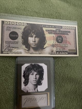 Awesome Jim Morrison Of The Doors Autograph Card & Novelty Dollar Bill