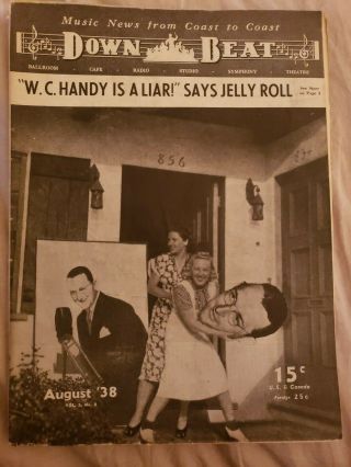 1938 August Downbeat,  Billie Holiday,  Jelly Roll Morton,  Full Page Gibson Guitar