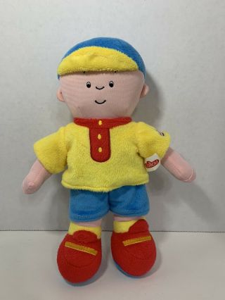 Caillou 10 " Plush Soft Doll Stuffed Toy Pbs Kids Yellow Blue Shirt Shorts Hat