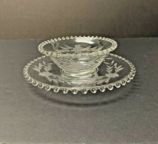 Vintage Etched Imperial Glass Candlewick Mayonnaise Sauce Bowl And Under Plate