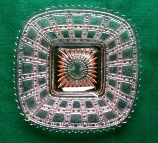 Vintage Pink Depression Glass Square 7 " Plate " Beaded Block " By Imperial Glass