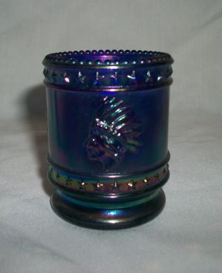 Vintage Art Glass Bob St: Clair Blue Carnival Glass Toothpick Holder 1776 - 1976
