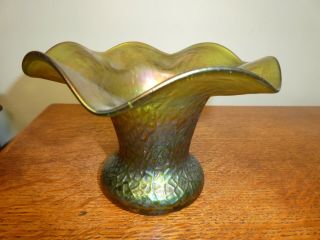 Vintage Loetz/kralik? Green Iridescent Glass Vase Bohemia