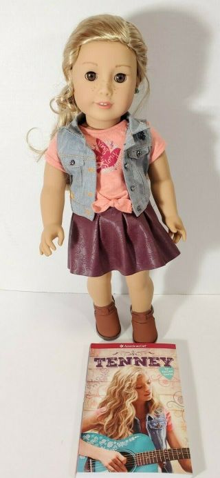 American Girl 18 " Tenney Grant Doll W/ Book,  Outfit W/ Pierced Ears,  Blonde Hair