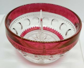 Indiana Glass Kings Crown Ruby Flash Thumb Print Divided Dessert Candy Bowl 5”