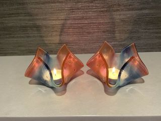 Glass Tea Light Holders By Jo Downs Small Sunset Pink X 2