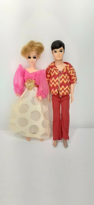 Vintage 1970s Topper Toys Dawn Doll - Male Doll And Blonde Female Bobbed Hair