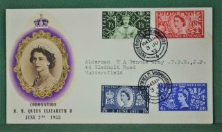 Gb Stamp Cover Fdc 1953 Coronation Huddersfield Cancel (v188)