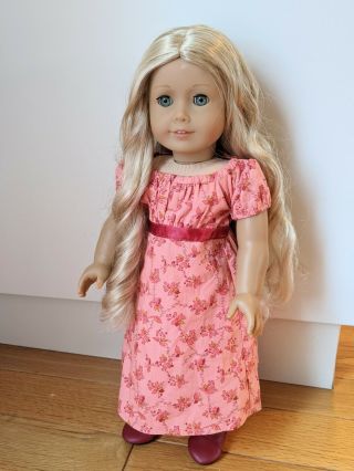 American Girl Doll Caroline ' s Travel Dress with Spencer and Bonnet RETIRED 3