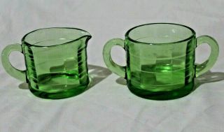 Green Depression Glass Sugar Creamer Set Block Optic Hocking Glass Co.  1929 - 1933