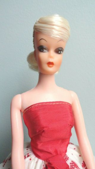 Vintage Barbie Clone Platinum Swirl Ponytail With Satin Flocked Dress & Heels