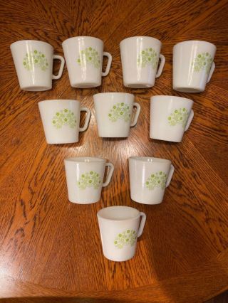 Pyrex Set Of 10 Coffee Cups/mugs Honeydew Green Flower Summer Impressions