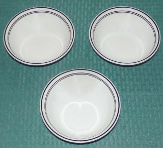 3 Corelle Usa Classic Cafe Black 6 1/4 " Soup Cereal Bowls With 3 Black Rings Vgd