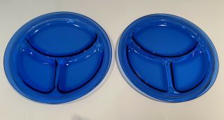 Set Of 2 Depression Glass Mt Pleasant Cobalt Blue Divided Grill Plates