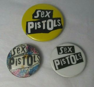 Sex Pistols 3 X Vintage Early 1980s Logo Badges Pins Buttons Punk