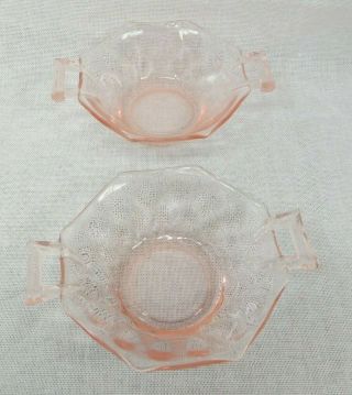2 Heisey Octagon Flamingo Pink Nut Cups Dish Bowl With Handles Marked
