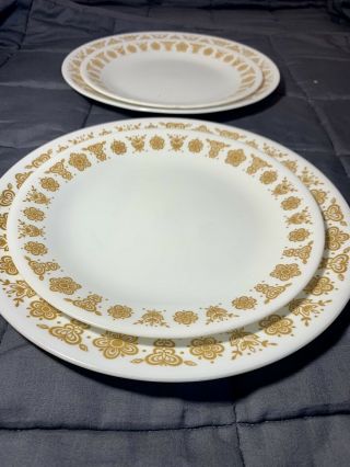 Vintage Corelle Butterfly Gold 2 Dinner Plates,  2 Salad Plates - Retired