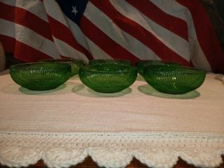Vintage E.  O Brody Co.  Green Ribbed Depression Glass Bowls Set Of 6 =usa =