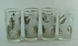 4 Vintage Libbey Silver Leaf Frosted Drinking Glasses 5 1/2 " 14 Oz Tumblers Mcm