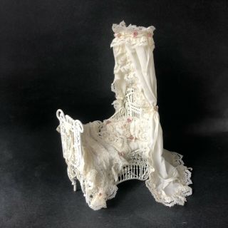 Vintage Doll House Furniture Victorian Style Baby Crib Cradle Signed