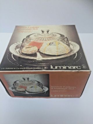 Vintage Luminarc 2 Piece Cheese Set Dome And Plate By J.  G.  Durand Nib
