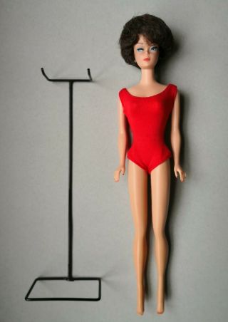 Vintage 1962 Brunette Midge Barbie Doll In Red Swimsuit With Stand