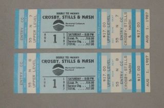 Rare Crosby,  Stills,  & Nash Ticket Stubs - 1987 - Portland