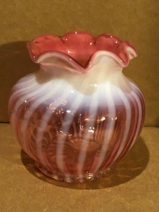 Fenton Cranberry Opalescent Spiral Optic Vase Or Bowl,  5” Tall,
