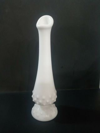 Vintage Fenton Art Glass Bud Vase White Milk Glass Hobnail 8 1/2 " Mid Century