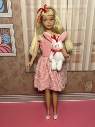 Vintage Gorgeous Barbie Platinum Blonde Skipper Doll Pink Dress,  Bunny Cute