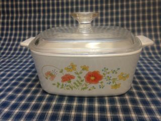 Corning Ware Wildflowers 2 Quart Casserole A - 2 - B With Glass Lid A - 7 - C