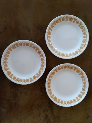 3 Vintage Corelle Corning Butterfly Gold 6 - 3/4 " Dessert/bread Plates Euc
