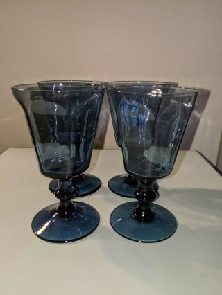 Lenox Vintage Dark Blue Crystal Wine Glasses 5 " High.  Set Of 4.
