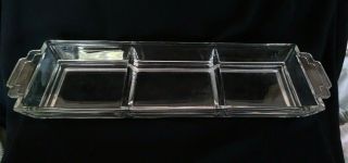 Long Vintage Art Deco Divided Clear Glass Serving Relish Dish