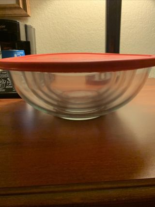 Vintage Pyrex Set 4 Clear Glass Nesting Bowls w RED lid 322 323 325 326 2