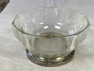 Vintage Crystal Glass Panel Bowl - Silver Plated Foot Base - Made In Italy
