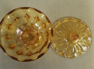 Indiana Depression Glass Footed Candy Dish with Lid Vintage Yellow Amber 2