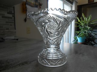 Antique Large Saw Toothed Cut Crystal Vase