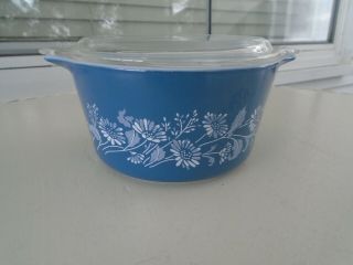 Vintage Pyrex Blue/white Colonial Mist 1 Liter Casserole Dish 473 - B Covered