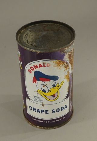 Rare Vintage Walt Disney Donald Duck Grape Soda 5 " Tall Can