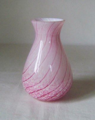 Vintage Caithness Glass Vase: Pink & White Vertical Swirl With Label